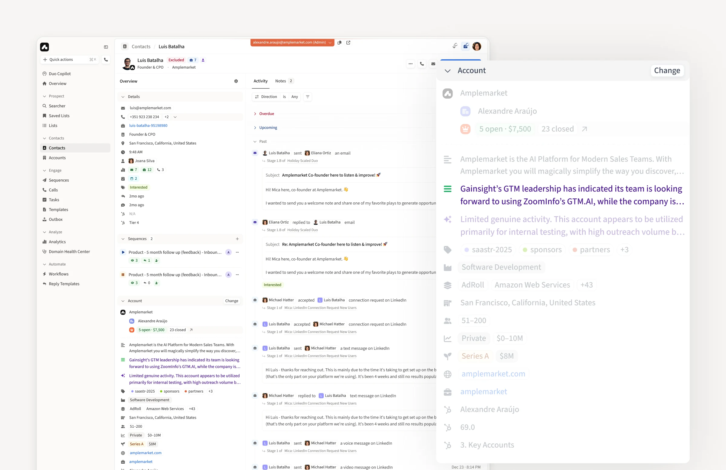 Account research inside a contact's overview